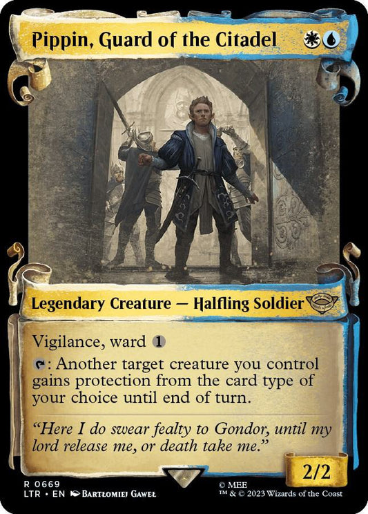 Pippin, Guard of the Citadel (Showcase Scrolls) [Universes Beyond: The Lord of the Rings: Tales of Middle-earth - 669]